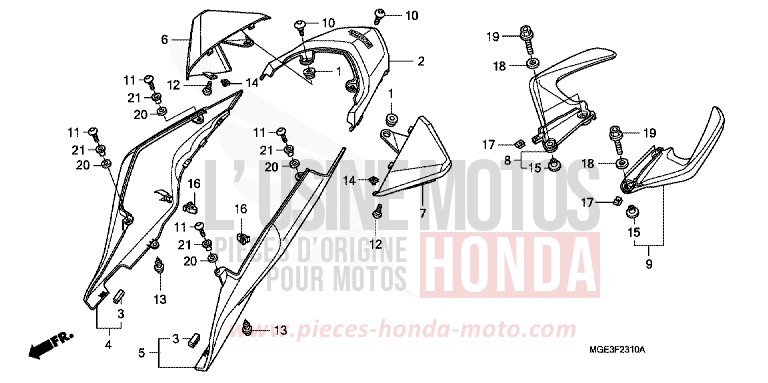 CAPOT ARRIERE de VFR1200F DCT CANDY PROMINENCE RED (R342) 2010